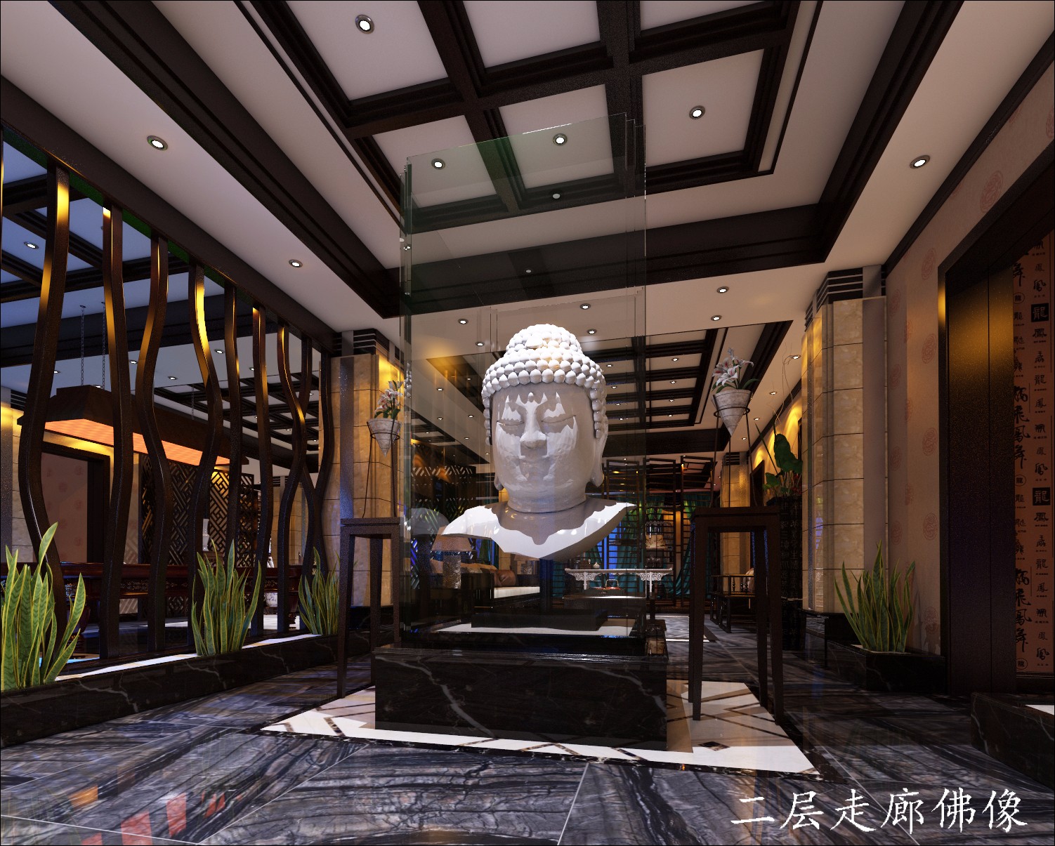 天津新中式會(huì)所設(shè)計(jì)二層效果